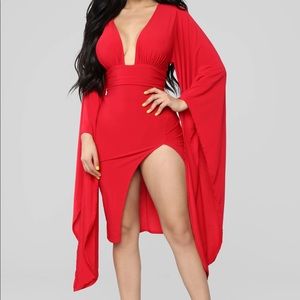 Fashion nova red deep plunge v neck dress size medium